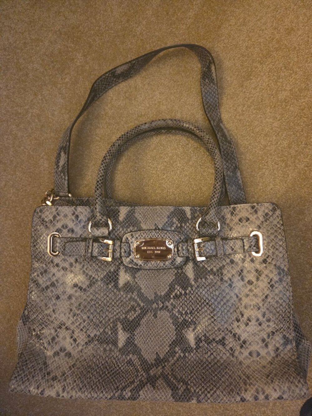 Michael Kors Hamilton Grey Snakeskin Animal Print Handbag